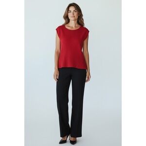 Lafayette 148 New York Red Textured Knit Cap Sleeve Sweater Women's M